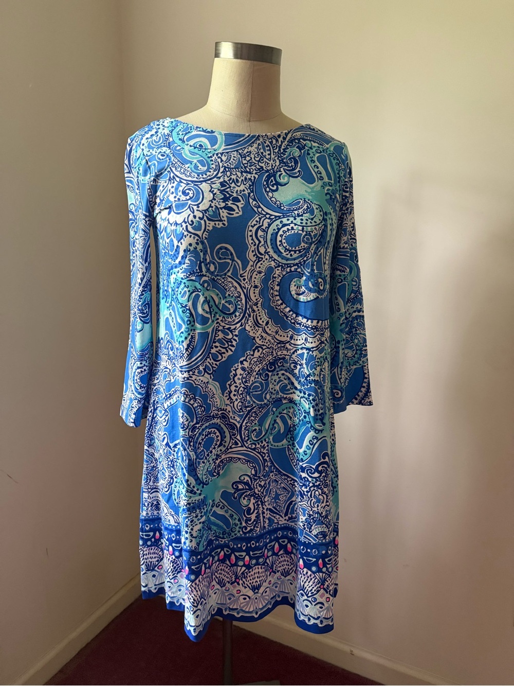 Lilly Pulitzer Blue & Aqua Paisley Long-Sleeve Shift Dress